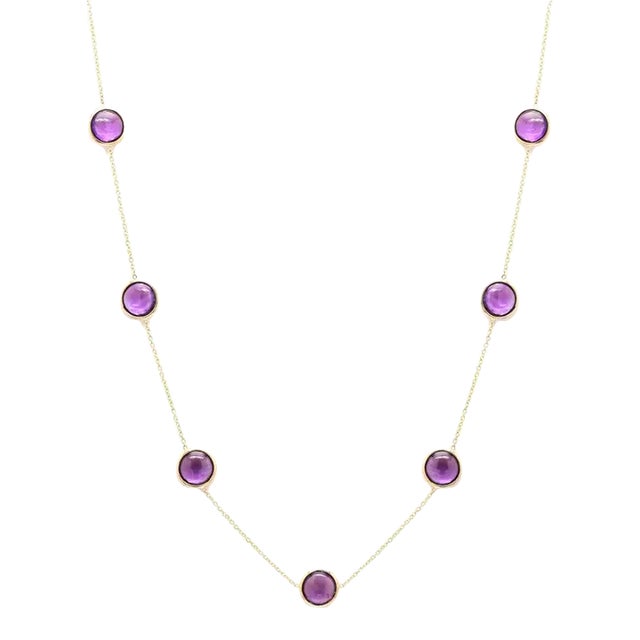 16 Carat Round Amethyst Studded Station Necklace in 18k Gold For Sale