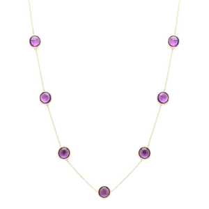 16 Carat Round Amethyst Studded Station Necklace in 18k Gold