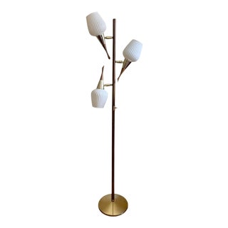 Vintage Danish Modern Brass and Walnut 3 Globe Floor Lamp For Sale