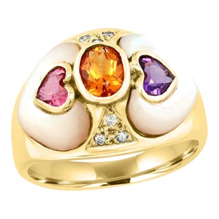 Diamond, Citrine, Blue Topaz Ring in 18 Karat Yellow Gold 7.9 Gm, Size 7 For Sale