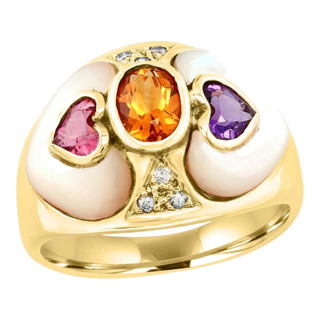 Diamond, Citrine, Blue Topaz Ring in 18 Karat Yellow Gold 7.9 Gm, Size 7 For Sale