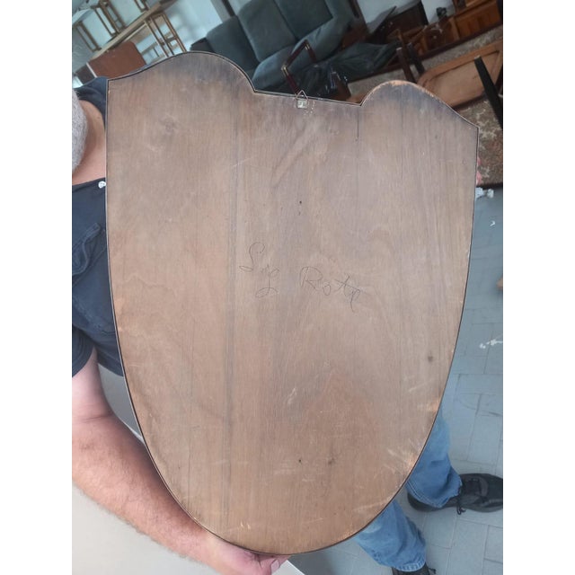 Shield-Shaped Mirror with Brass Frame, 1950s For Sale - Image 4 of 8