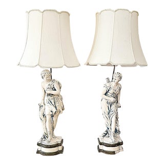 Vintage Neoclassical Figural Table Lamps Greco-Roman Sculptural Lamps - Pair For Sale