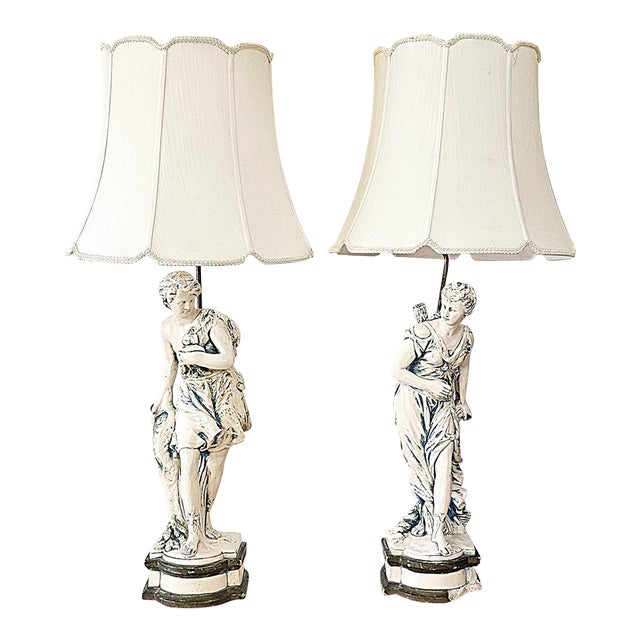 Vintage Neoclassical Figural Table Lamps Greco-Roman Sculptural Lamps - Pair For Sale