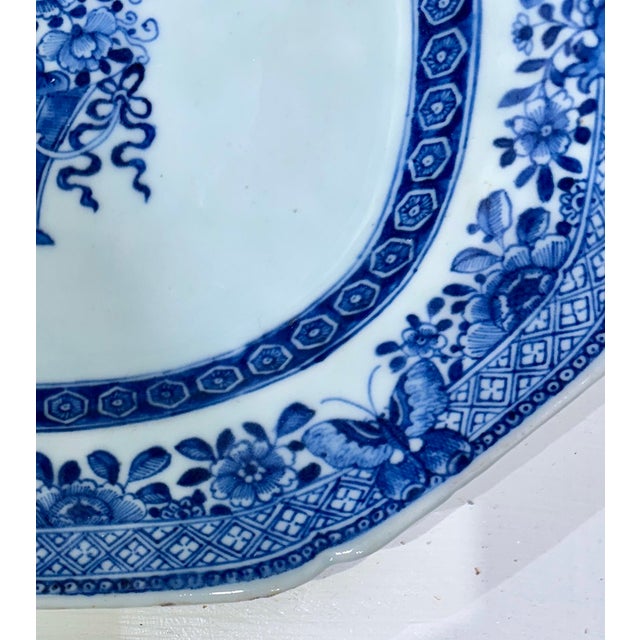Chinese Export Porcelain Shaped Dish, Blue and White With Flower Basket, Qing Dynasty, Circa 1800 For Sale - Image 9 of 17