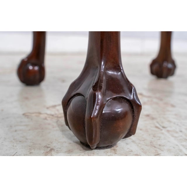 Wood Damask Upholstered Ball & Claw Mahogany Ottoman For Sale - Image 7 of 9