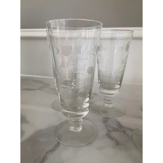 Set of 5 floral and leaf etched vintage cocktail glasses or could be used as juice glasses. Delicate etching with low...