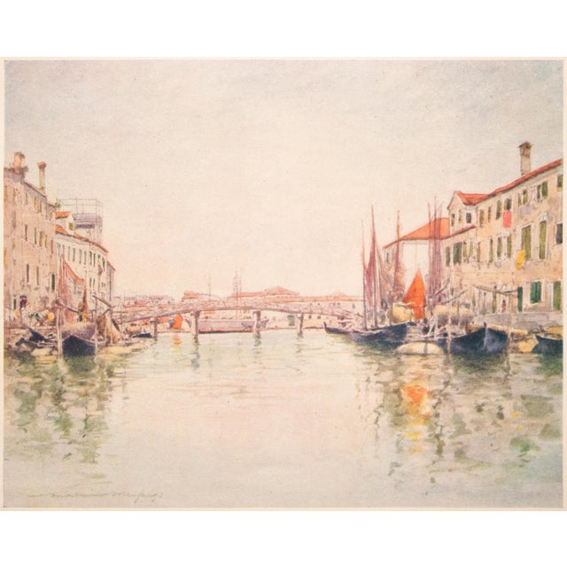 An original small period antique full-color print of Venice by Mortimer Menpes after his watercolor painting "Canal in...