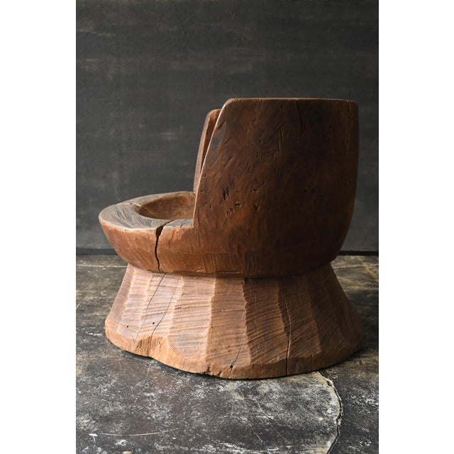 Early 20th Century Old Japanese Wooden Mortar Chair / Early 20th Century/ Primitive Wabi-Sabi Seat For Sale - Image 5 of 18