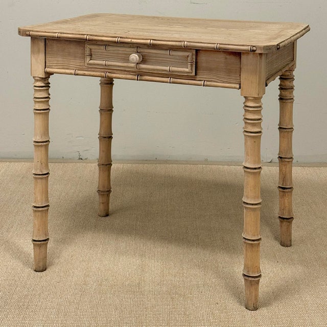 19th Century French Stripped Pine Faux Bamboo End Table With Drawer For Sale - Image 4 of 18