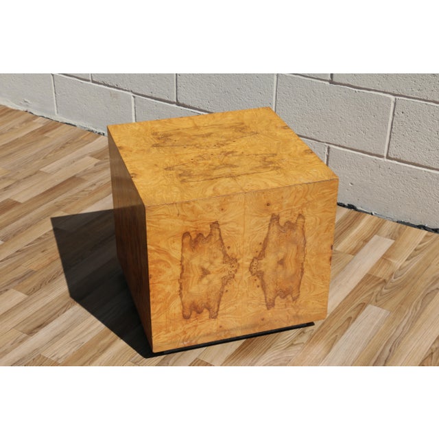 Wood Mid Century Modern Milo Baughman Style Burlwood Cube Side Table, 1970s For Sale - Image 7 of 18