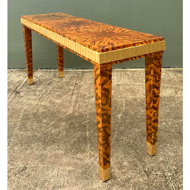 Lane Furniture Vintage Fluted Edge Tortoise Faux Finished Lane Console Table For Sale - Image 4 of 12