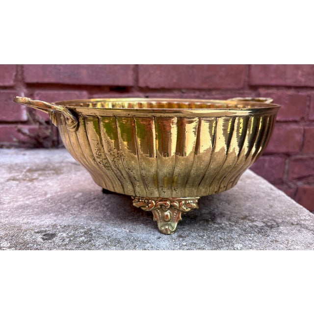 Vintage Solid Brass Centerpiece or Planter Bowl With Handles and Feet For Sale In Kansas City - Image 6 of 8