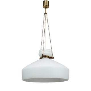 Mid-Century Modern Pendant Lamp in Opaline Milk Glass and Bra, 1970s For Sale