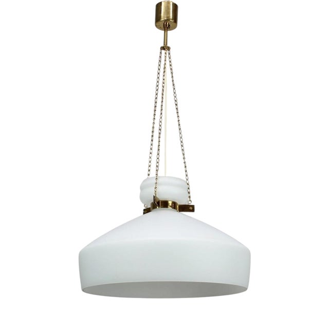 Mid-Century Modern Pendant Lamp in Opaline Milk Glass and Bra, 1970s For Sale