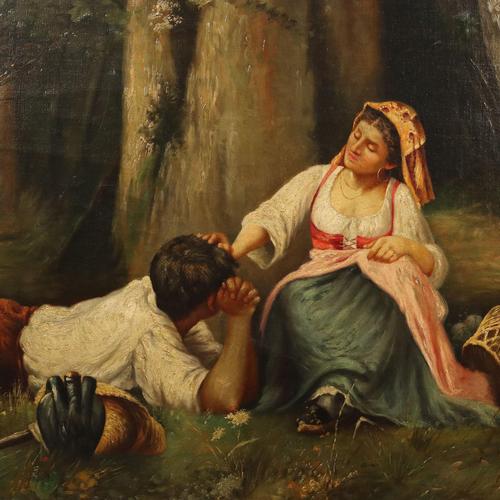 Rest on the Meadow, Oil on Canvas, 20th Century For Sale - Image 3 of 14