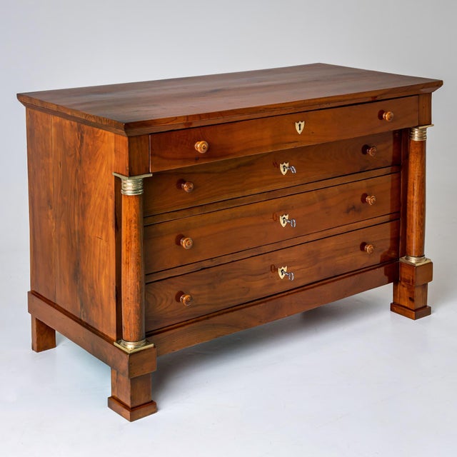 Traditional Empire Chest of Drawers with Columns, France, Early 19th Century For Sale - Image 3 of 12