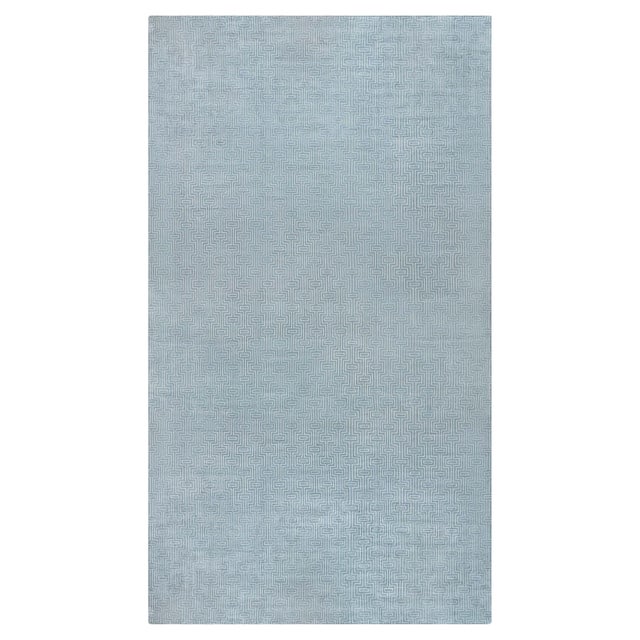 Contemporary Geometric Blue White Bamboo Silk Rug by Doris Leslie Blau For Sale
