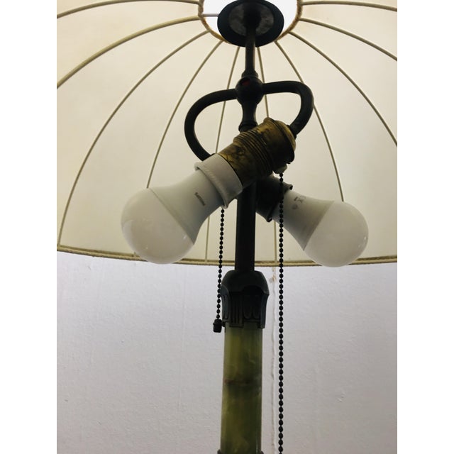 Art Nouveau Onyx Table Lamp with Silk Shade, 1890s For Sale - Image 3 of 7