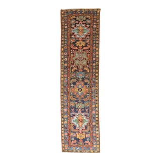 Zabihi Collection Antique Navy Blue Narrow Heriz Runner - 2'3" x 8'6" For Sale