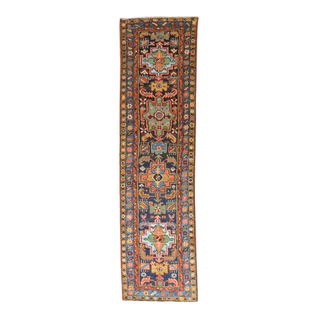 Zabihi Collection Antique Navy Blue Narrow Heriz Runner - 2'3" x 8'6" For Sale