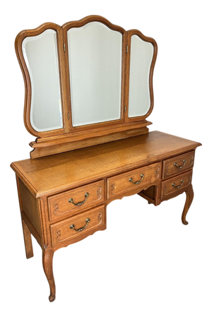Vintage French Louis Style Oak Dressing Table with Mirror