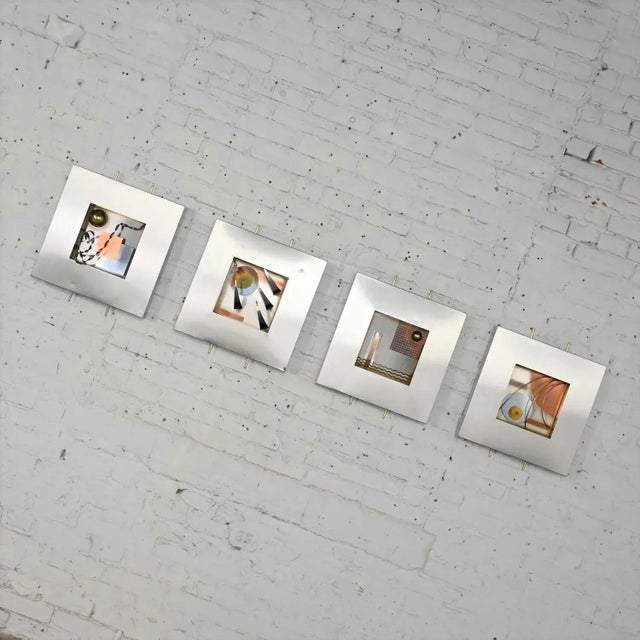 Metal Modern Geometric Mixed Metal Dimensional Wall Sculptures by C Jere Series of 4 For Sale - Image 7 of 13