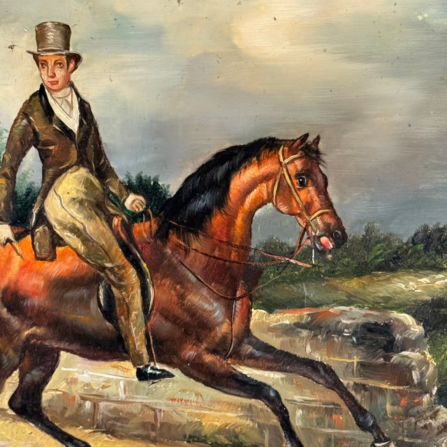 Late 19th Century Late 19th Century Original Antique Oil on Board Painting of Gentleman Riding a Horse, Signed H. Hall, in Ornate Gilt Wood Frame For Sale - Image 5 of 12