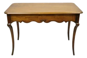 Late 19th Century Antique French Provincial Carved Cherry Saber Leg Italian Desk Console Table