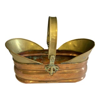 Mid 20th Century Vintage Brass & Copper Basket With Handle For Sale
