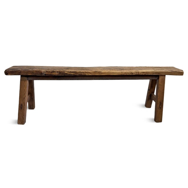 Early 20th Century Antique Elm Village Bench For Sale - Image 5 of 7