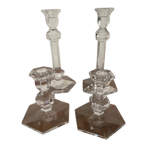 1960s Crystal Glass Candlesticks- 4 Pieces