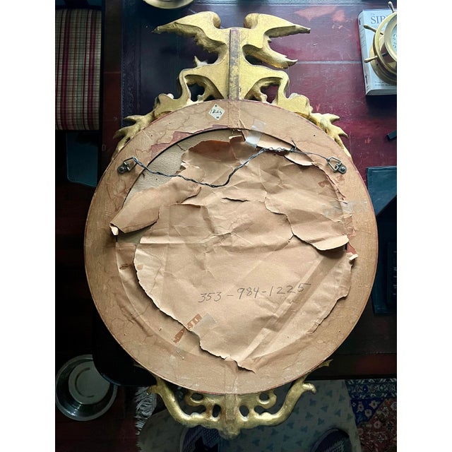 Traditional Eagle Mirror Oval Round Antique Gold Gilt Wood Gesso For Sale - Image 3 of 4