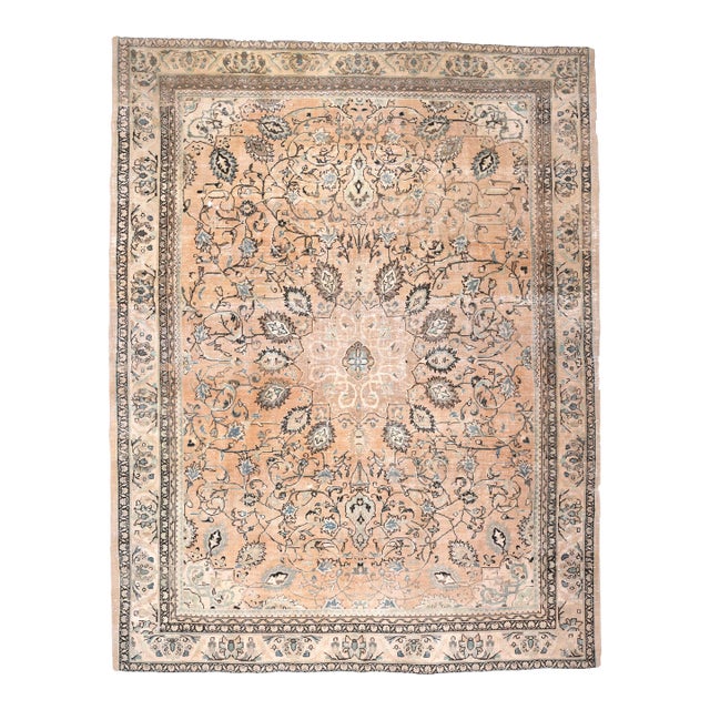 1970s Vintage Persian Handmade Wool Cotton Light Brown Area Rug For Sale