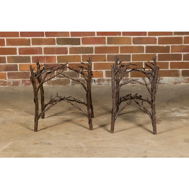 Brown Pair of Midcentury French Iron Twig Drinks Table Bases with Cross Stretchers For Sale - Image 8 of 12