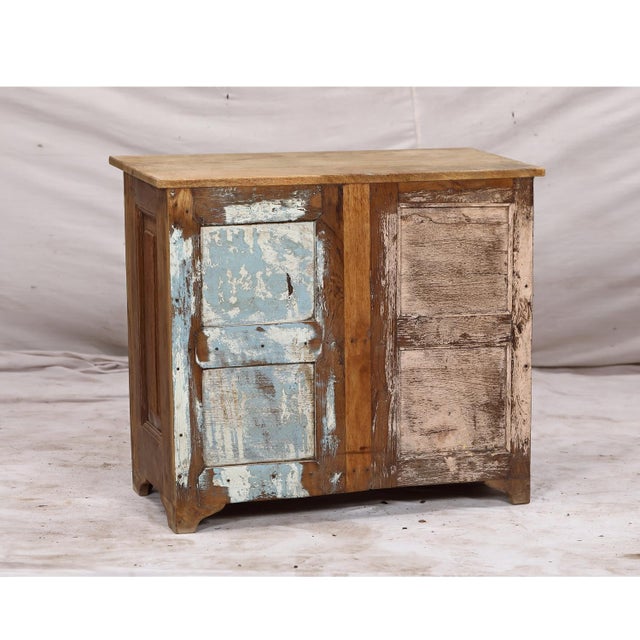 Brown Two-Door Nightstand Made From Antique Indian Teakwood Architectural Elements For Sale - Image 8 of 8