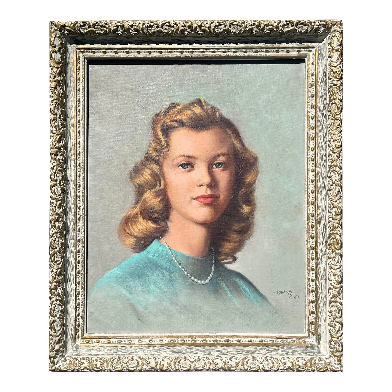 1950s Oil Portrait of a Woman by Helen Van Wyk, Framed | Chairish