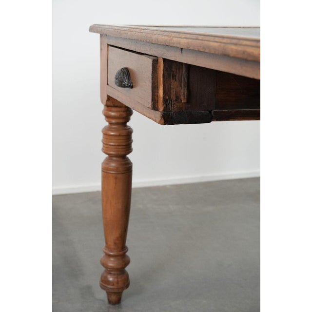 Antique Partner Desk with Drawers and Green Leather Top For Sale - Image 11 of 13