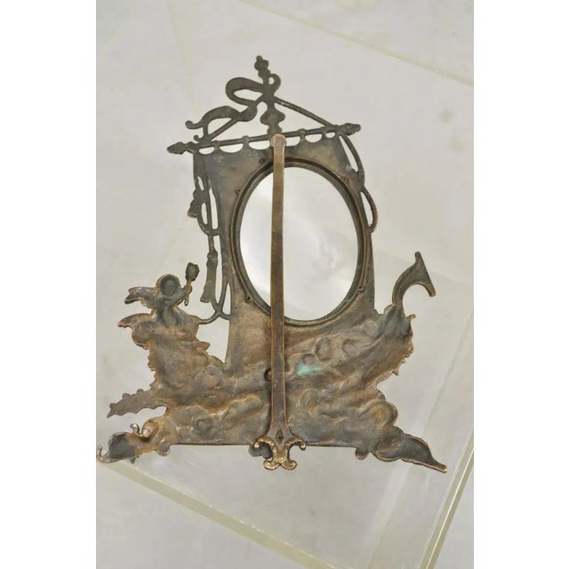 Bronze Antique French Renaissance Style Brass Oval Picture Frame With Ship and Cherub For Sale - Image 8 of 12