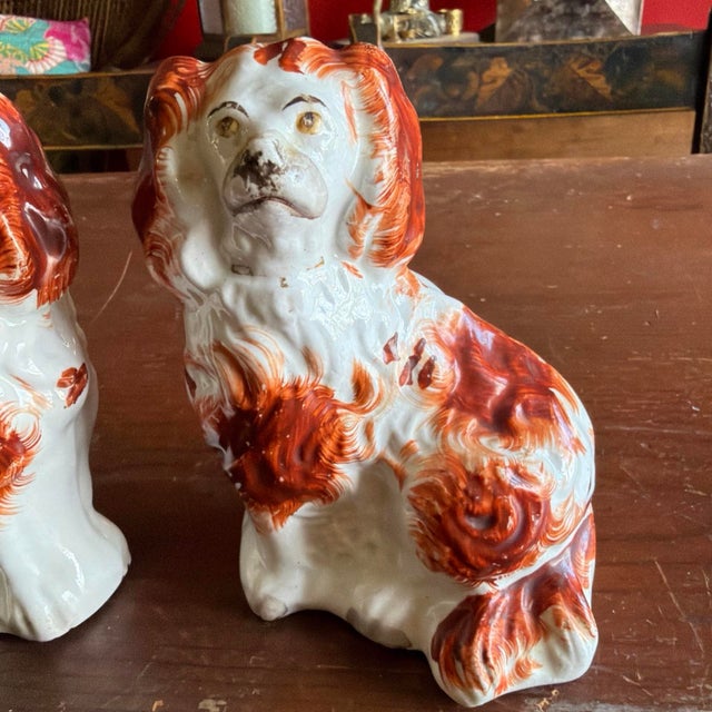 Victorian A Charming Pair of Antique Staffordshire Spaniel Dogs, Circa 1880 For Sale - Image 3 of 12