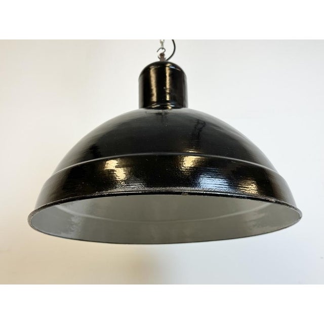 Metal Industrial Black Enamel Factory Pendant Lamp, 1950s For Sale - Image 7 of 14