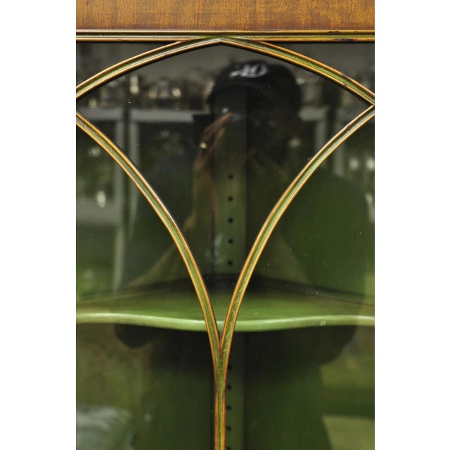 Antique English Adams Style Green Hand Painted Narrow Corner China Cabinet For Sale - Image 9 of 18