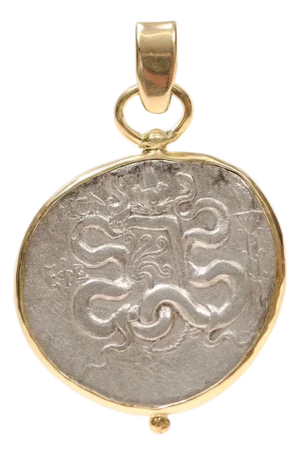 An Ar Tectradrachm Cista Mystica Pendant Trimmed in 18k Gold