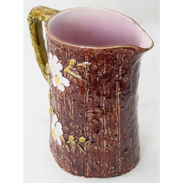 Victorian Large Size Antique American Victorian Majolica Dogwood Tree & Flower Pitcher For Sale - Image 3 of 13