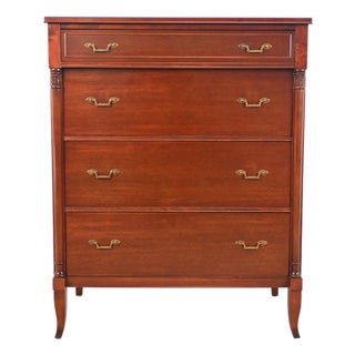 Federal Style Mahogany Highboy Dresser With Fluted Columns by Rway Furniture For Sale