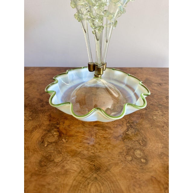 Antique Vaseline and Green Glass Epergne, 1880 For Sale - Image 6 of 9