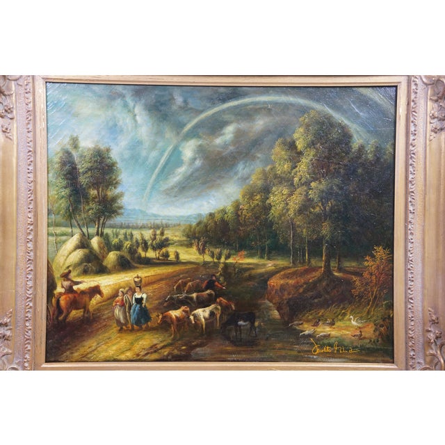 Late 20th Century The Rainbow Landscape Oil Painting on Linen After Peter Paul Rubens 39" For Sale - Image 6 of 13