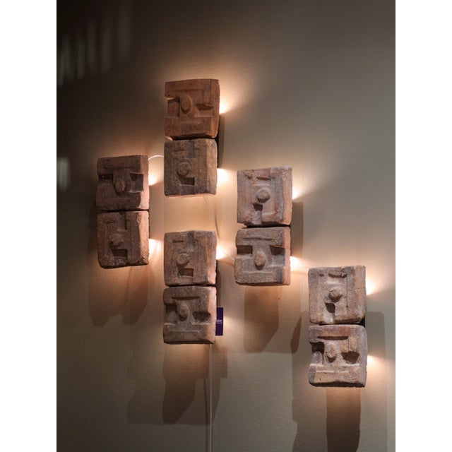 Brutalist Vintage Brutalist Terracotta Wall Lights by Georges Jouve, 1950s, Set of 5 For Sale - Image 3 of 7