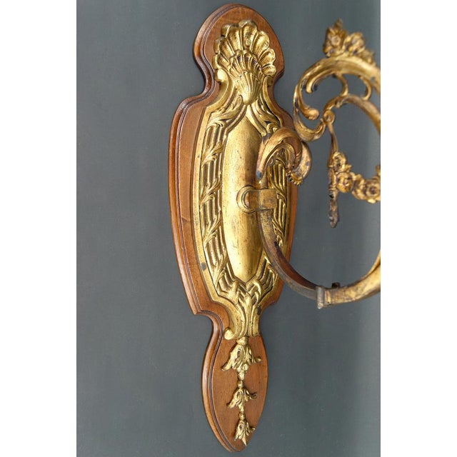 Blue Louis XV Wall Sconces in Walnut Bases and Glass Tulips, 1890s, Set of 2 For Sale - Image 8 of 18