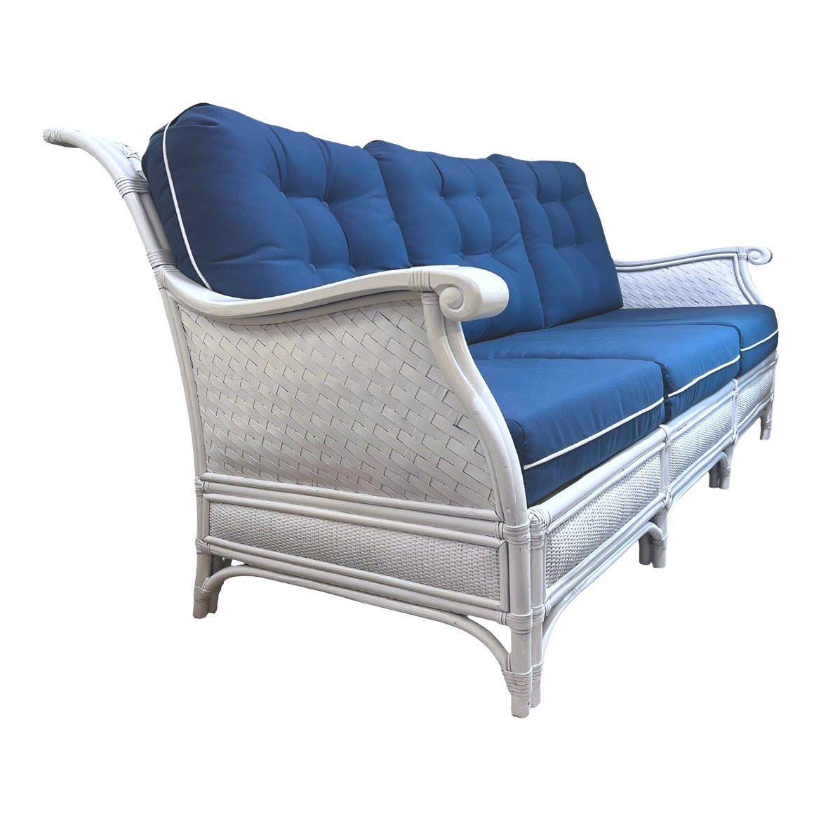 Tommy Bahama Rattan Sofa With Custom Cushions | Chairish